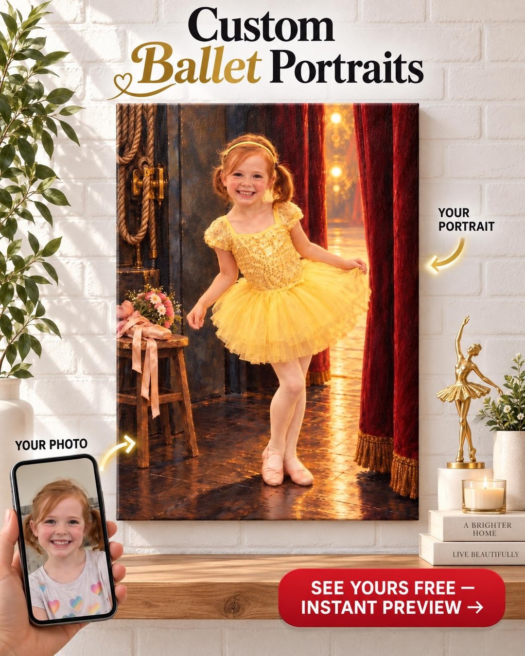 Waiting in the Wings Custom Portrait from Photo | Personalized Dance Recital Gift