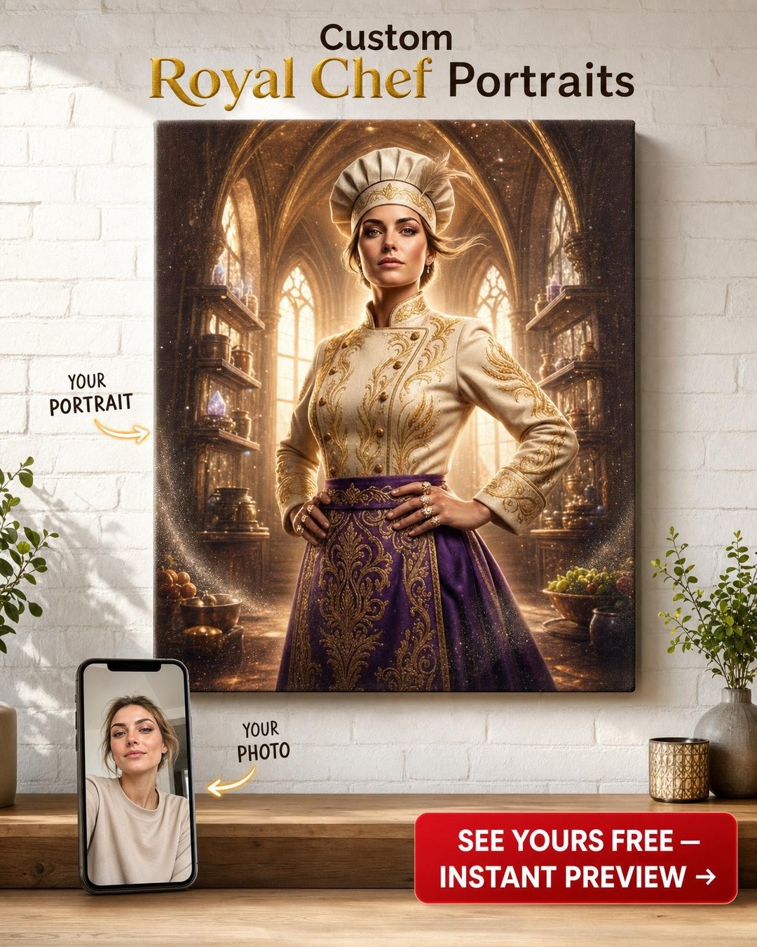 Custom Royal Man Portrait — Regal Crown Canvas from Photo