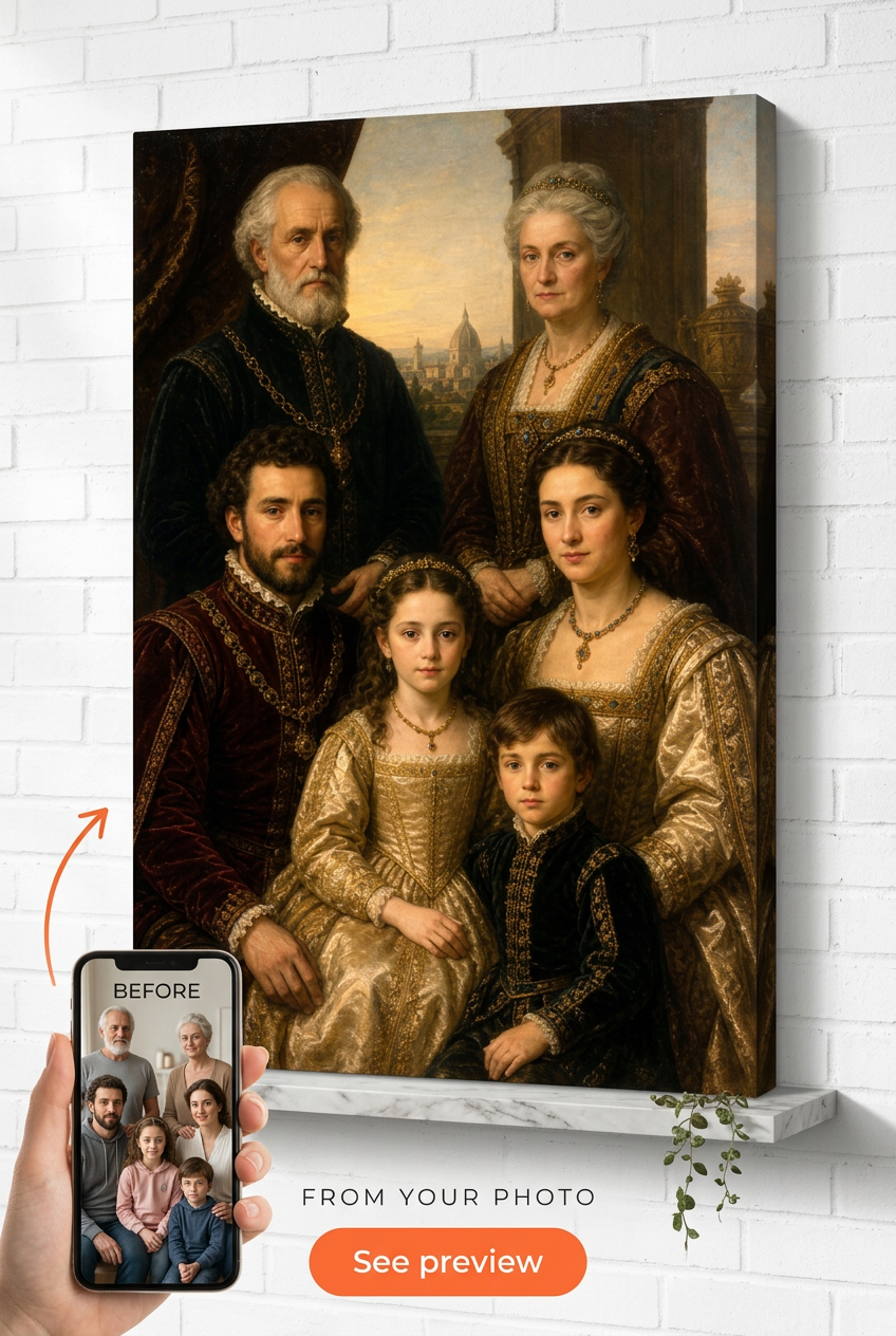 Custom Renaissance Family Portrait — Regal Canvas from Photo