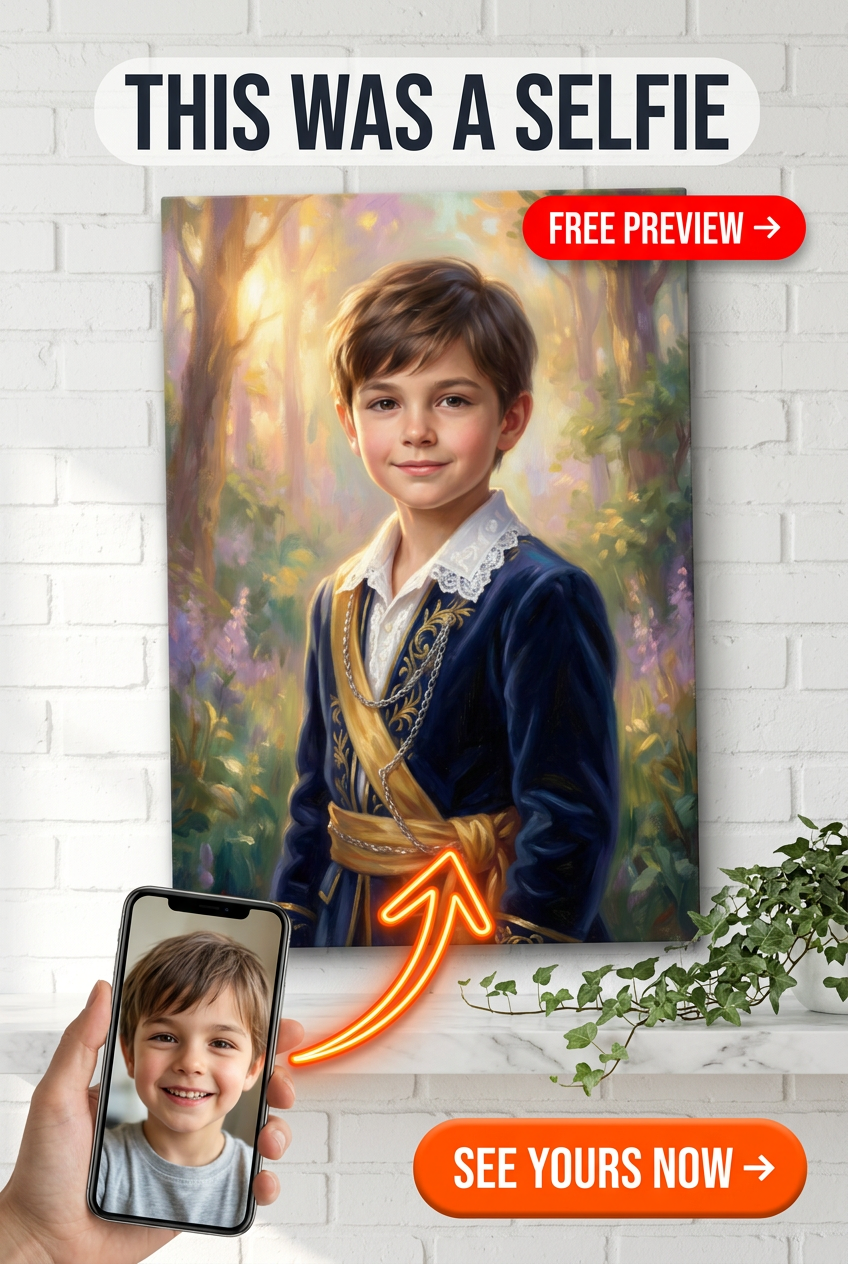 Custom Royal Boy Portrait — Regal Forest Canvas from Photo