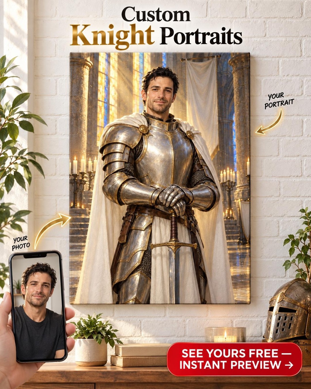 Paladin Custom Portrait from Photo | Personalized Tabletop Fantasy Gift