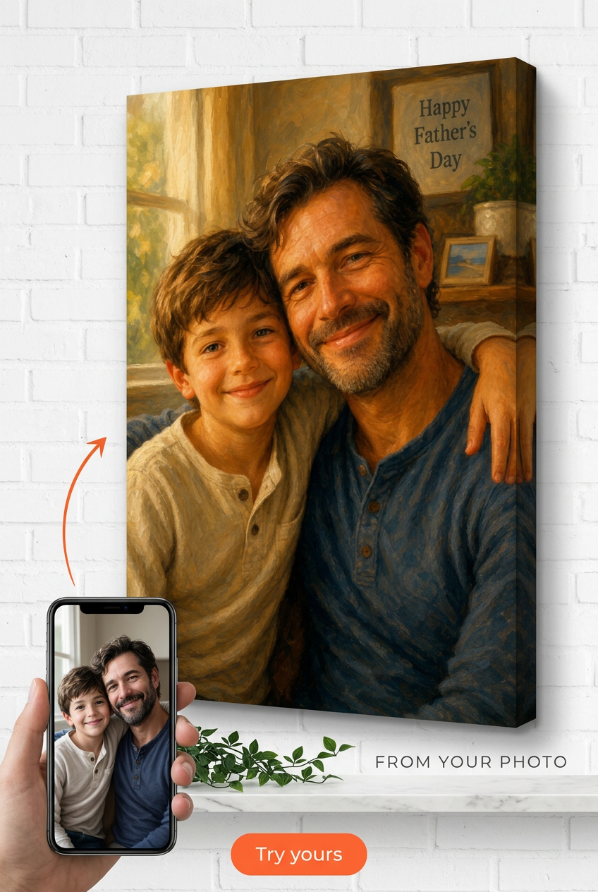 Custom Family Father-Child Portrait — Serene Canvas from Photo