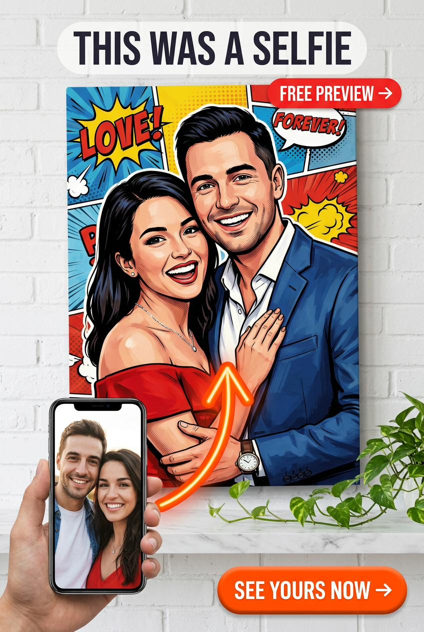 Custom Pop Art Couple Portrait — Romantic Comic Canvas