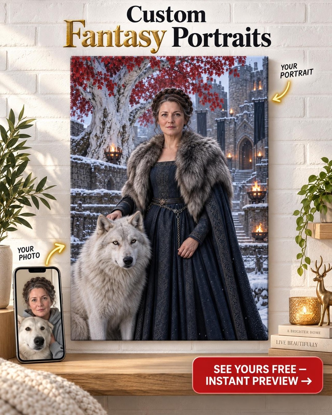 Lady of Winter Custom Portrait from Photo | Personalized For Her Gift