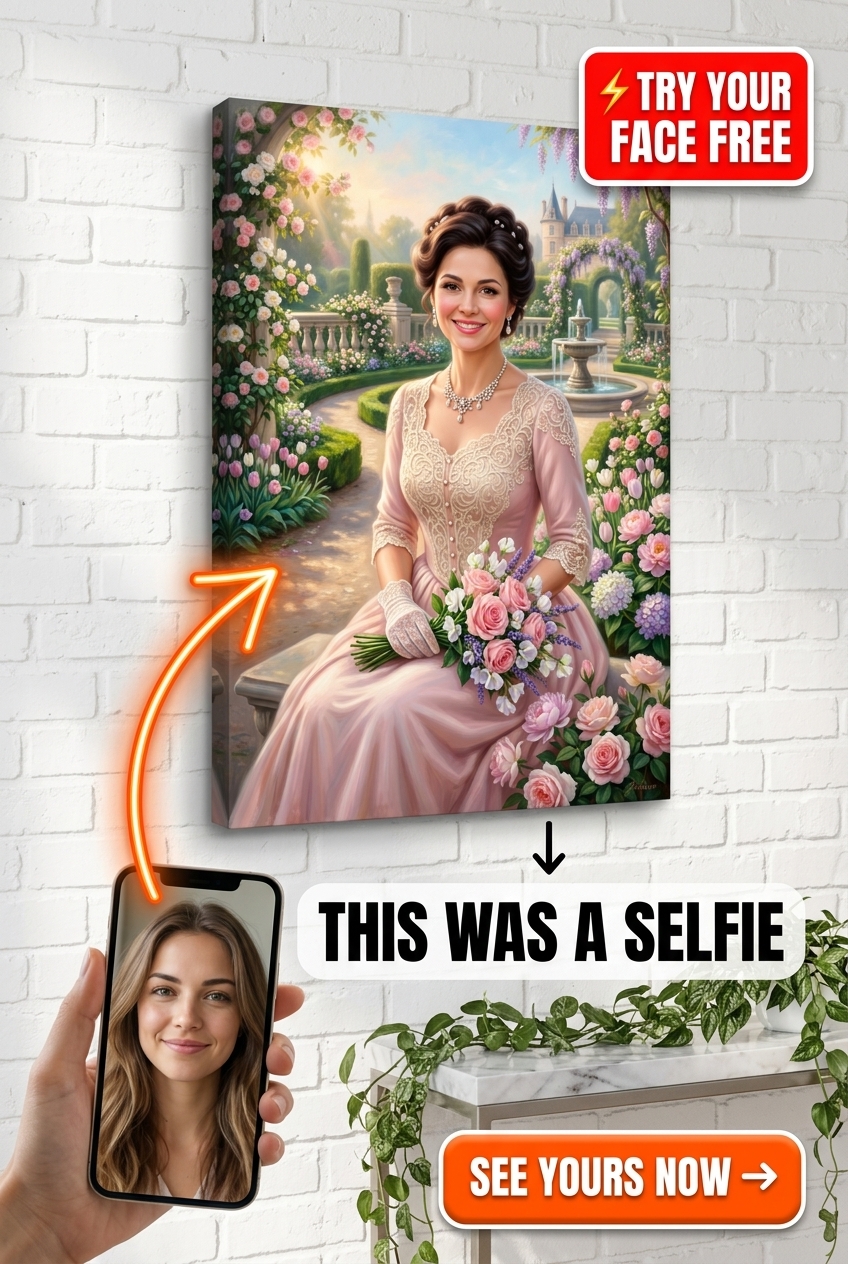 Custom Victorian Woman Portrait — Romantic Garden Canvas from Photo