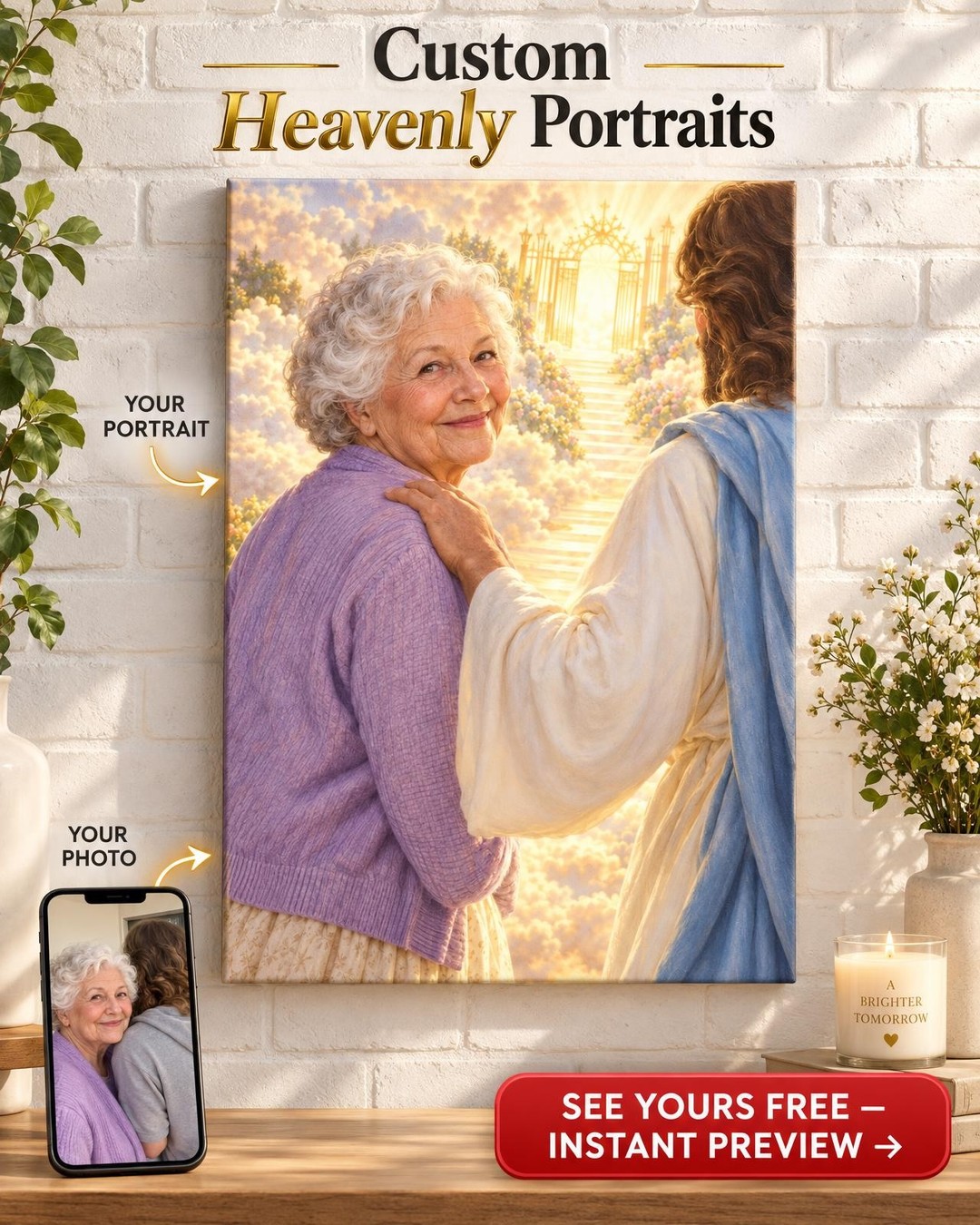 Welcome Home Memorial Portrait: Grandma Walking into Heaven with Jesus | Custom from Photo