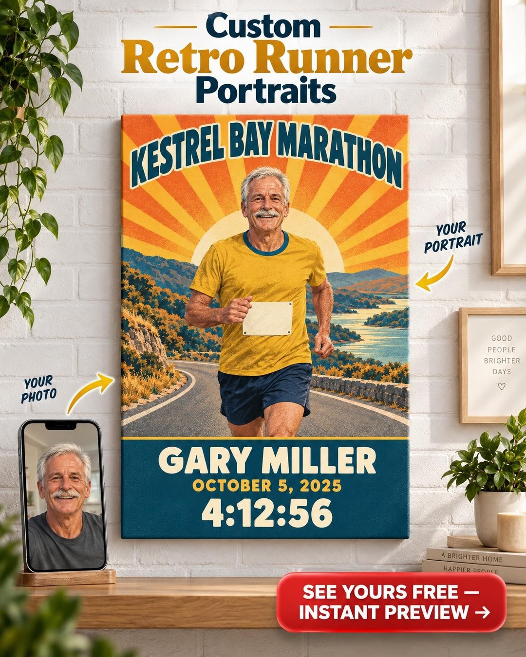 Vintage Race Poster Custom Portrait from Photo | Personalized Finisher Portrait Gift