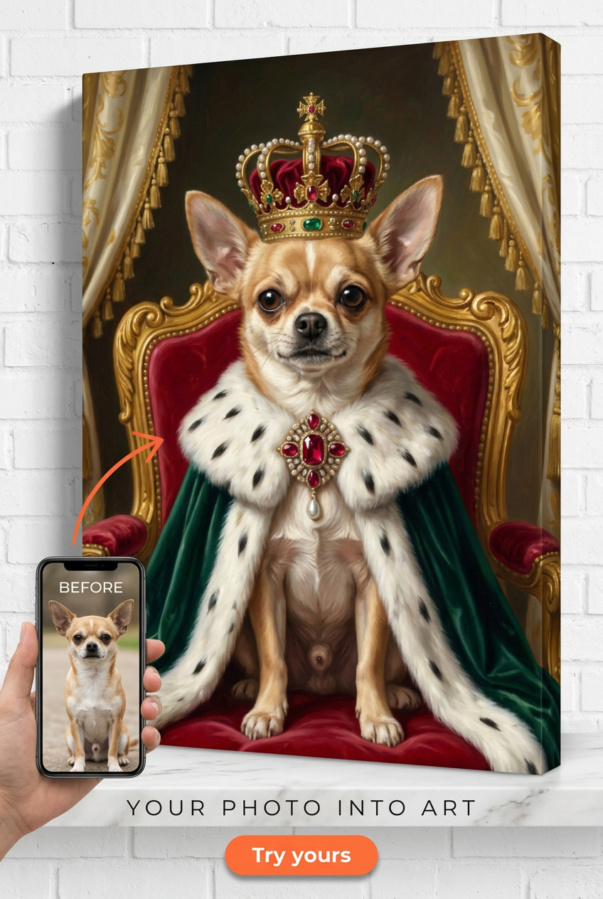 Custom Royal Dog Portrait — Regal Pet Canvas from Photo