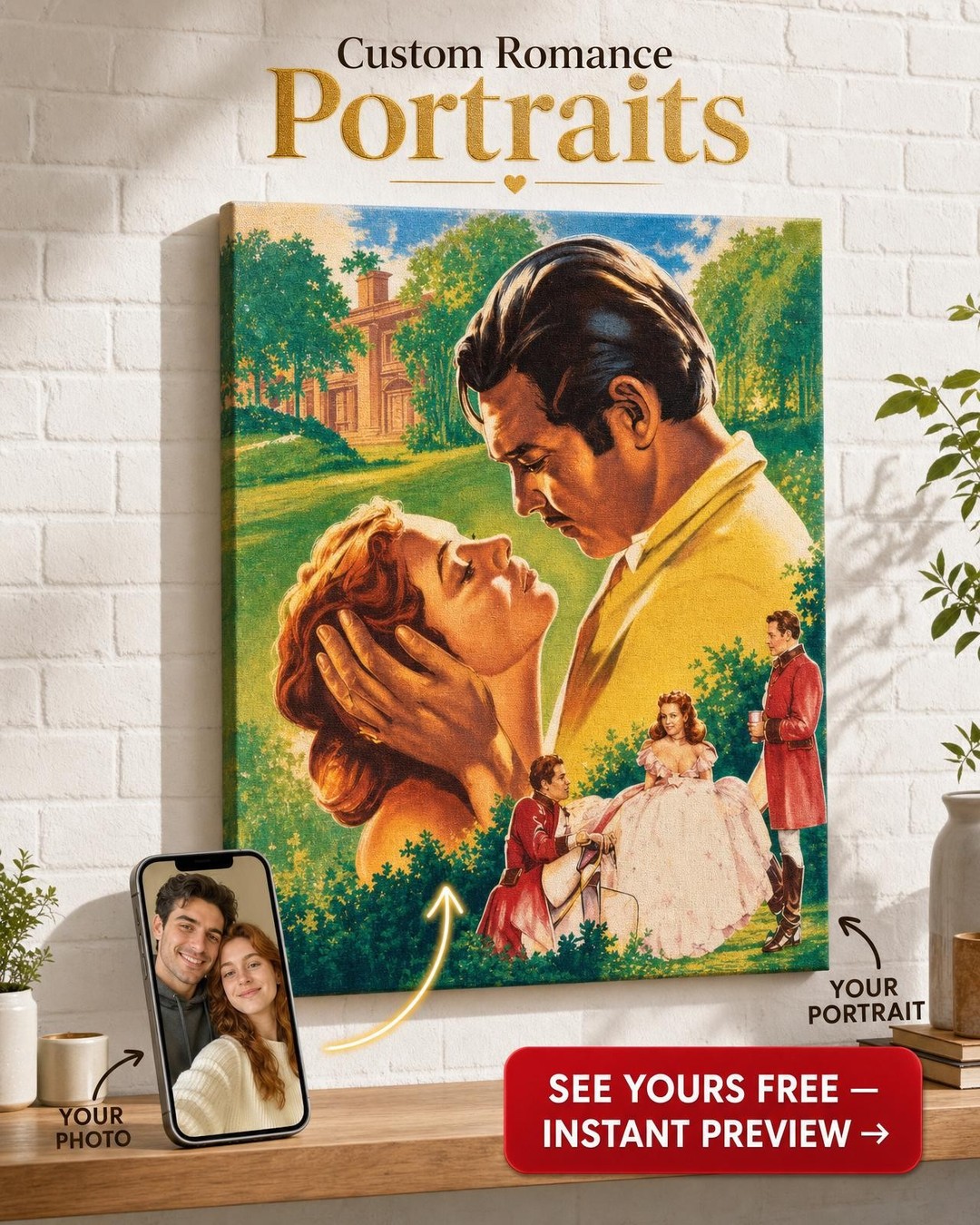 Classic Historical Romance Custom Portrait from Photo | Personalized Canvas Gift