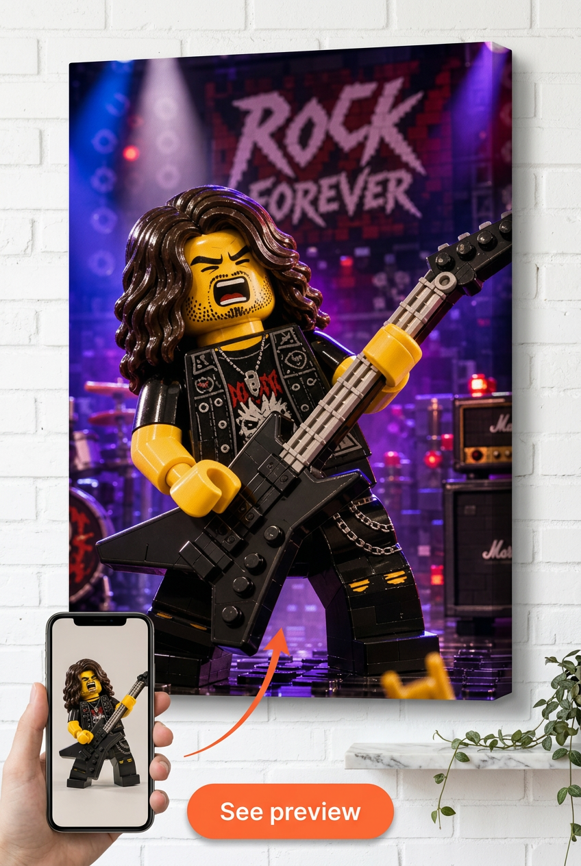 Custom Brick Minifigure Musician Portrait from Photo | Personalized Gift