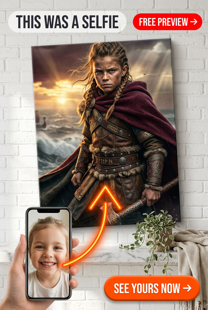 Custom Viking Girl Portrait — Regal Warrior Canvas from Photo