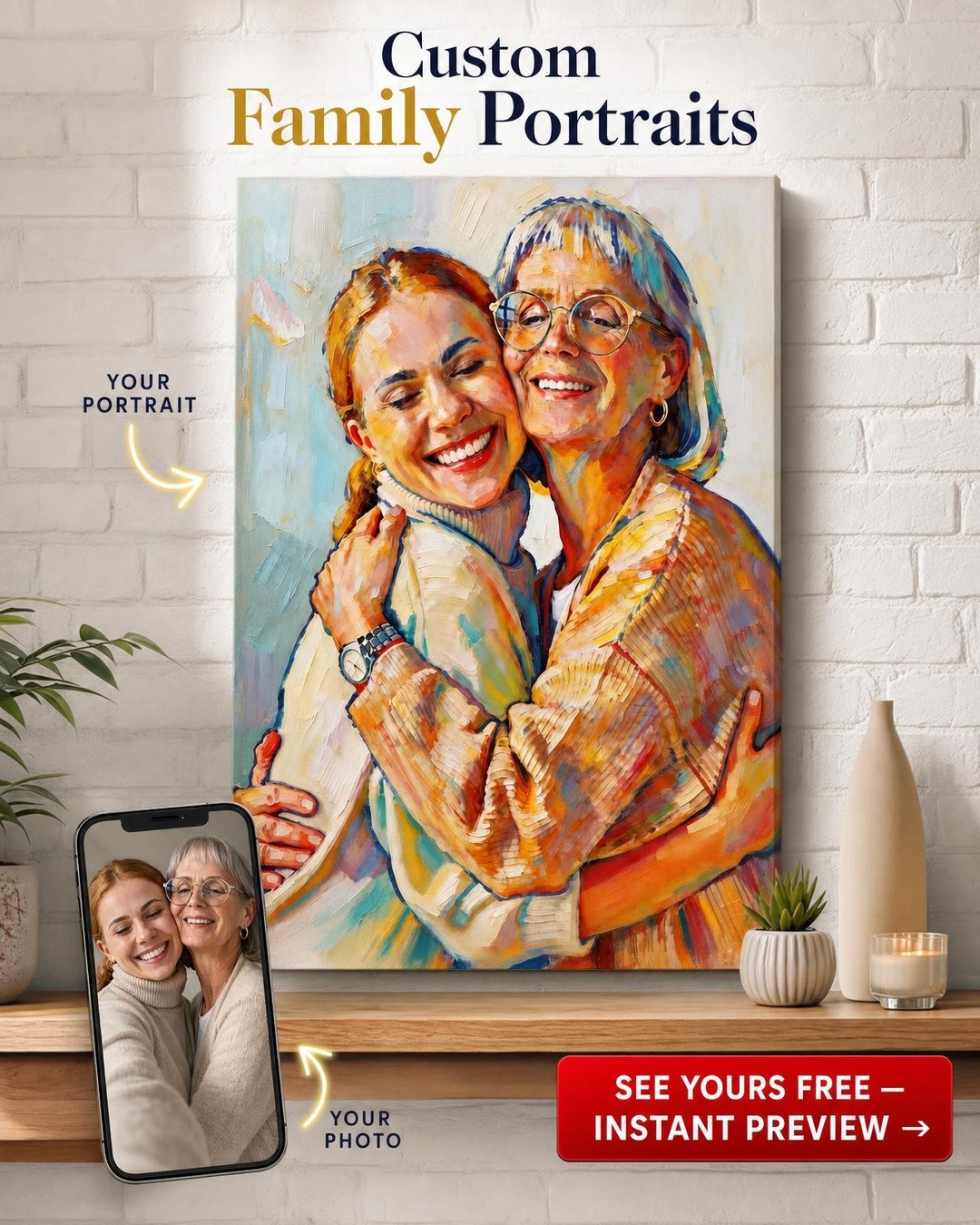 Premium Custom Portrait from Photo | Personalized Canvas Gift