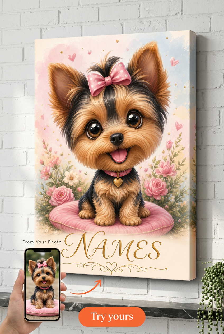 Custom Caricature Pet Dog Portrait — Whimsical Canvas Art