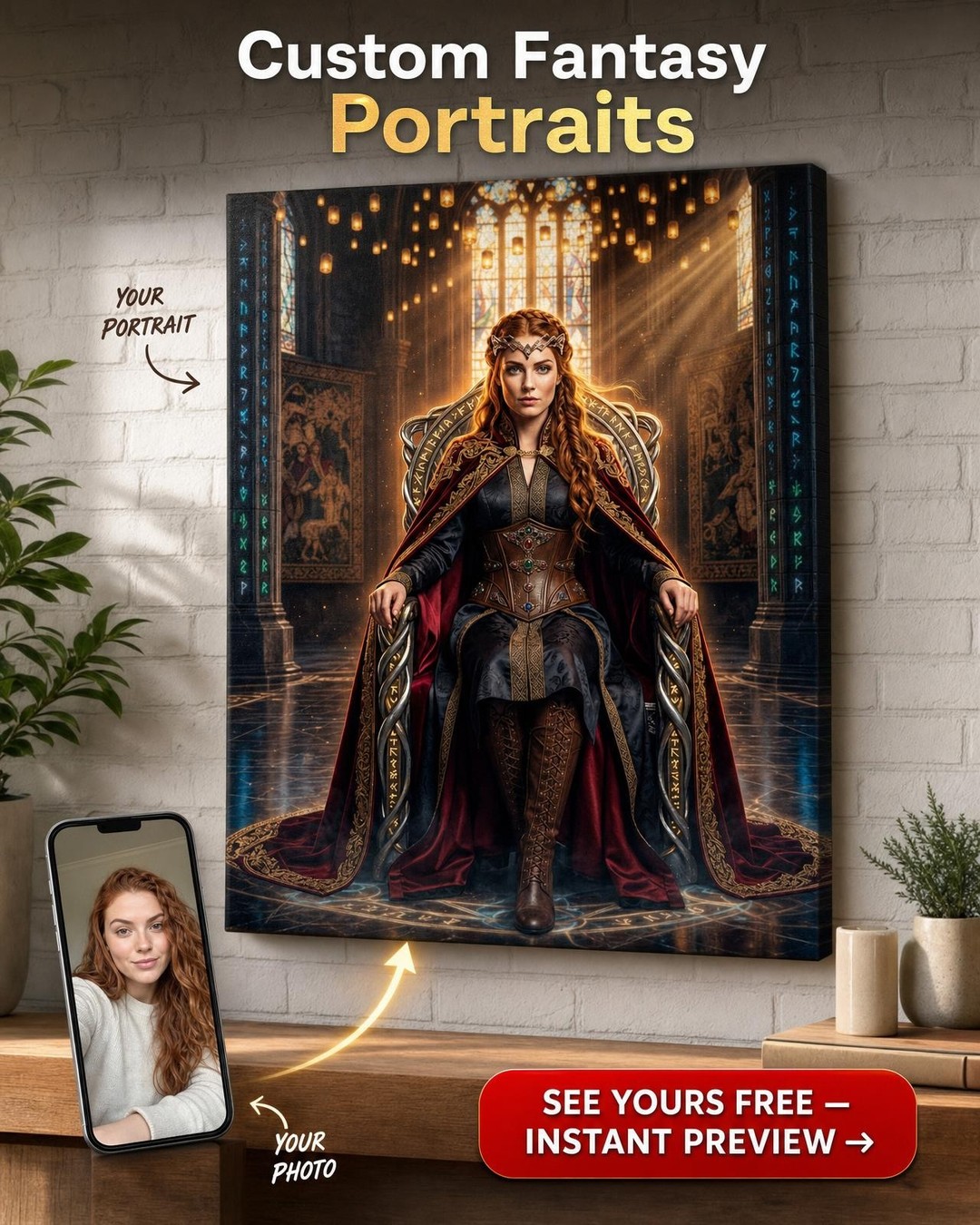 Custom Royal Single-Man Portrait — Regal Throne Canvas from Photo