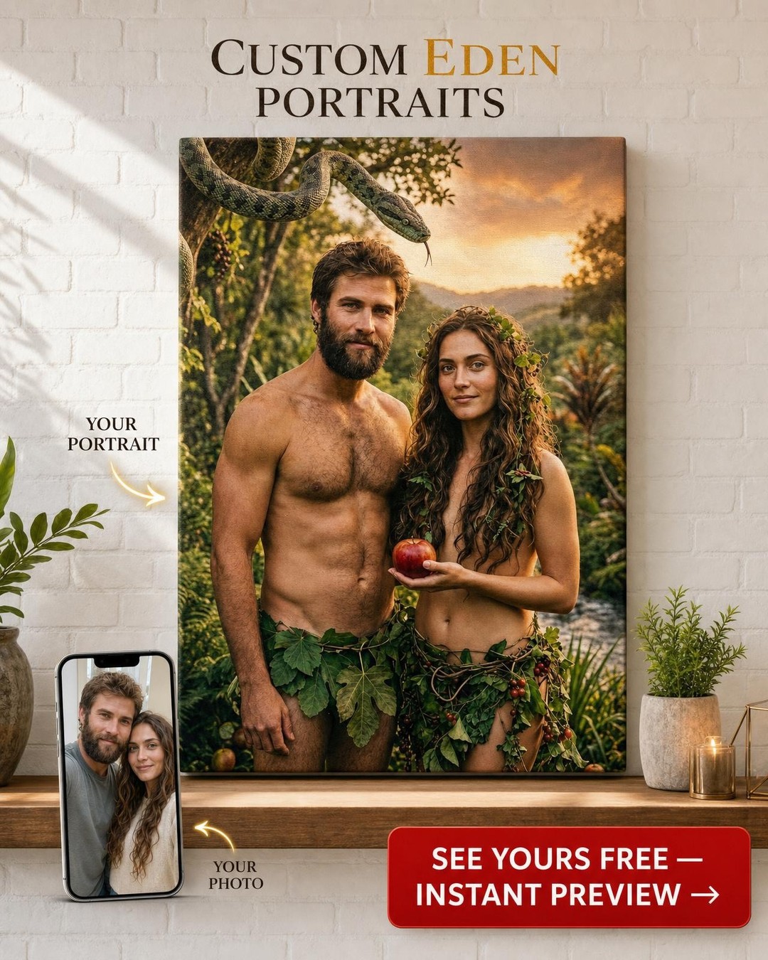 Mythological Nature-Inspired Custom Portrait from Photo | Personalized Canvas Gift