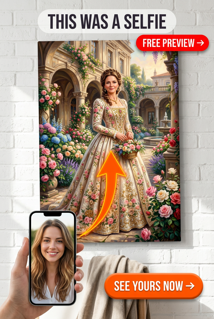 Custom Royal Woman Portrait — Regal Garden Canvas from Photo