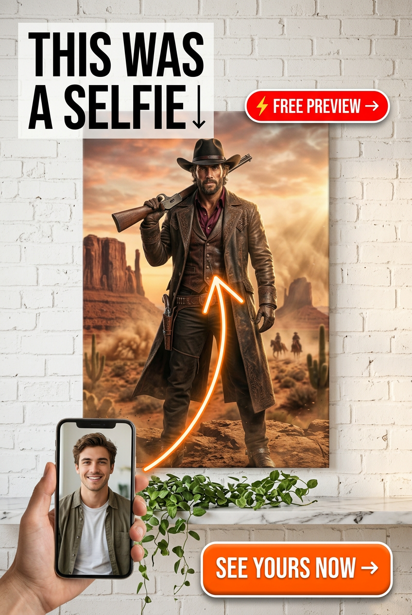 Custom Cowboy Man Portrait — Heroic Western Canvas from Photo