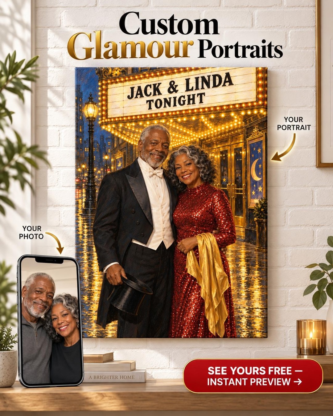 Magician and Assistant Custom Portrait from Photo | Personalized Stage Magic Gift