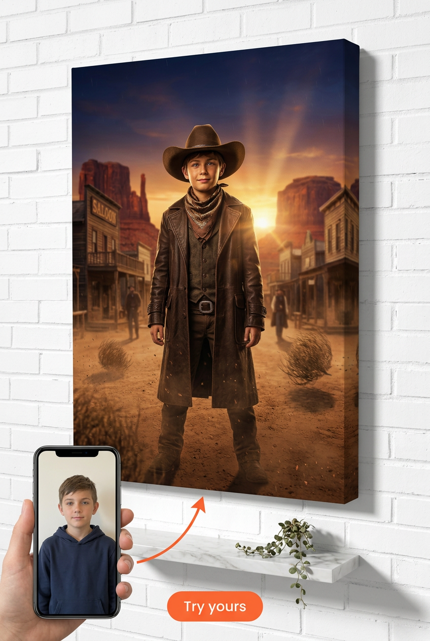 Epicki portret artystyczny kowboja dla dzieci
