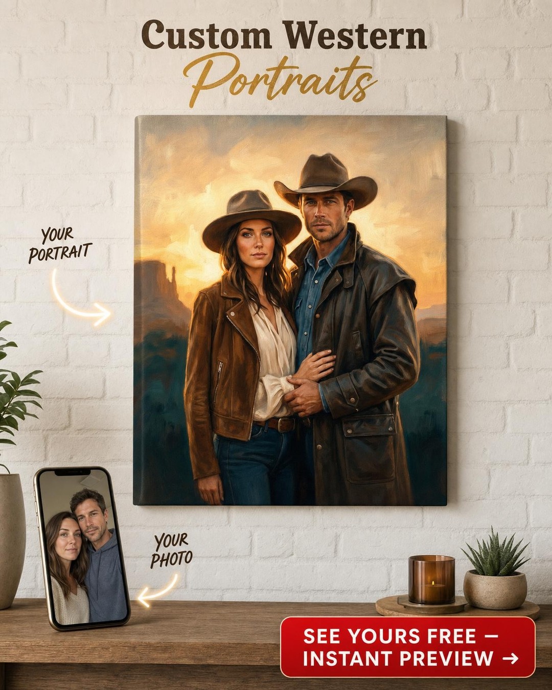Romantic Cowboy Portrait Canvas