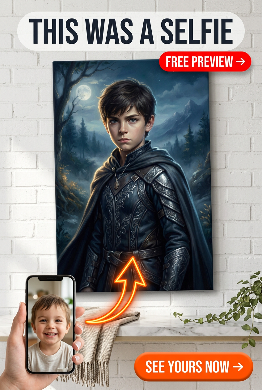 Custom Fantasy Boy Portrait Canvas — Heroic Adventure from Photo