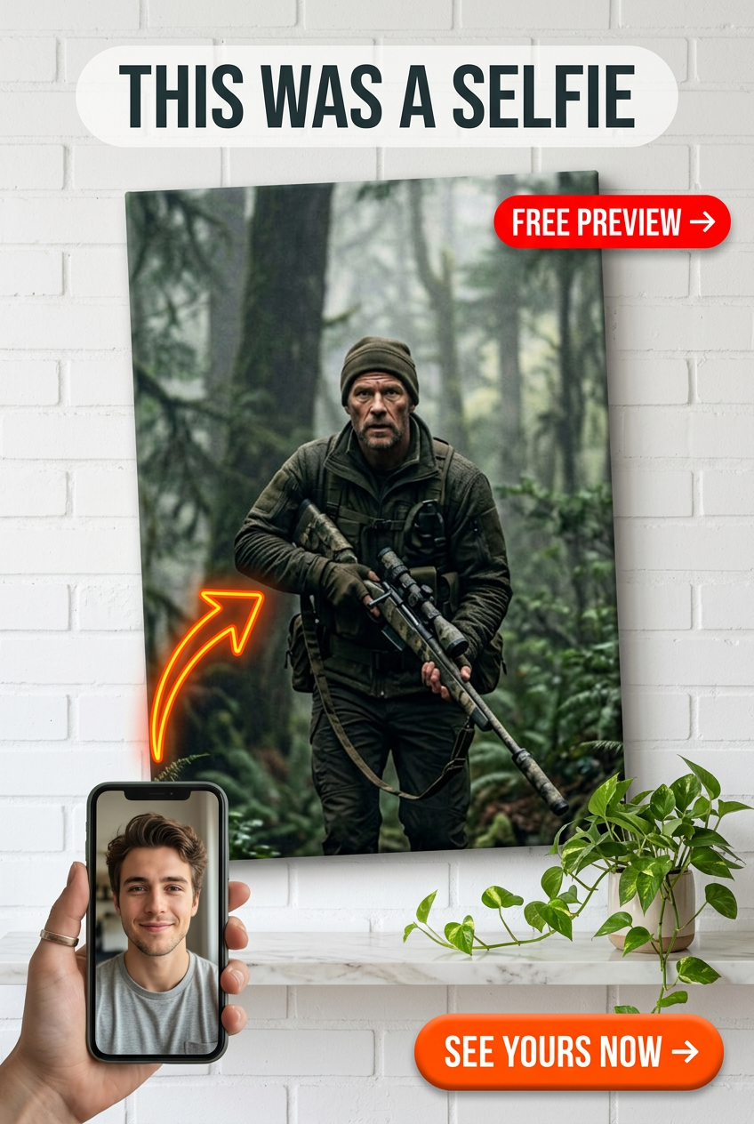 Custom Military Man Portrait — Heroic Forest Rifle Canvas