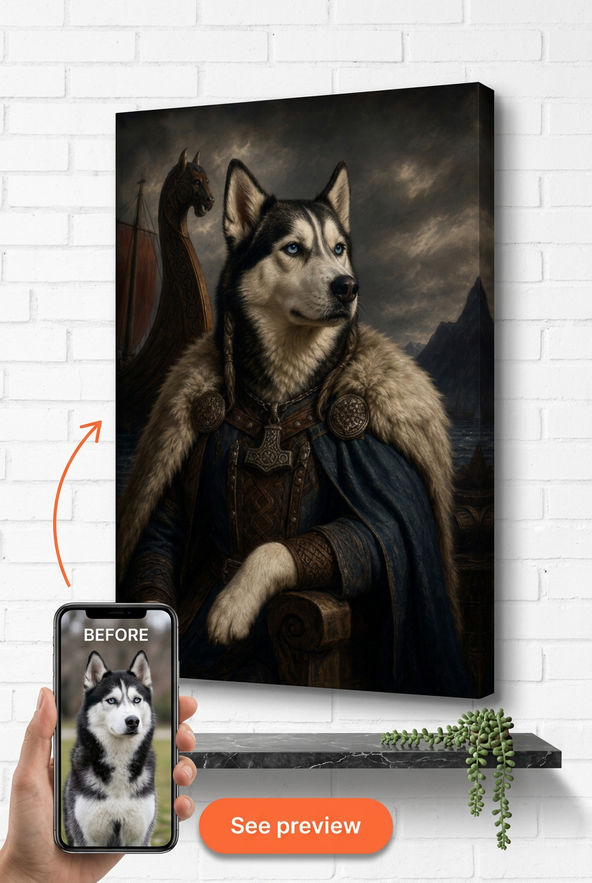 Custom Viking Dog Portrait — Regal Pet Canvas from Photo