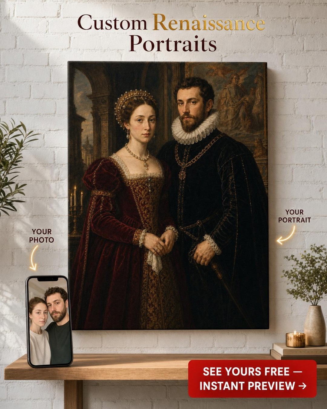 Custom Renaissance Couple Portrait — Regal AI Art from Photo