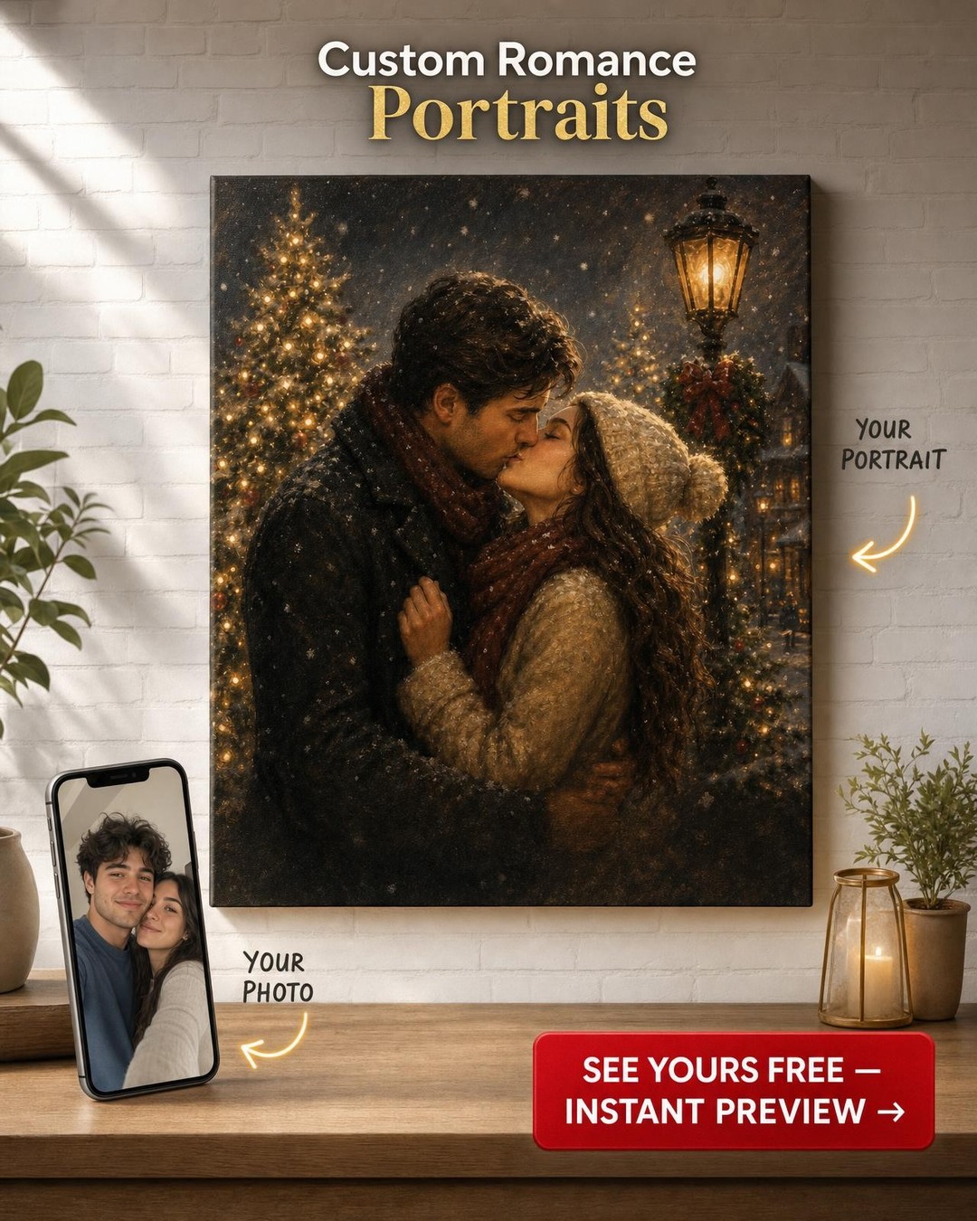 Custom Christmas Couple Portrait — Festive AI Art from Photo