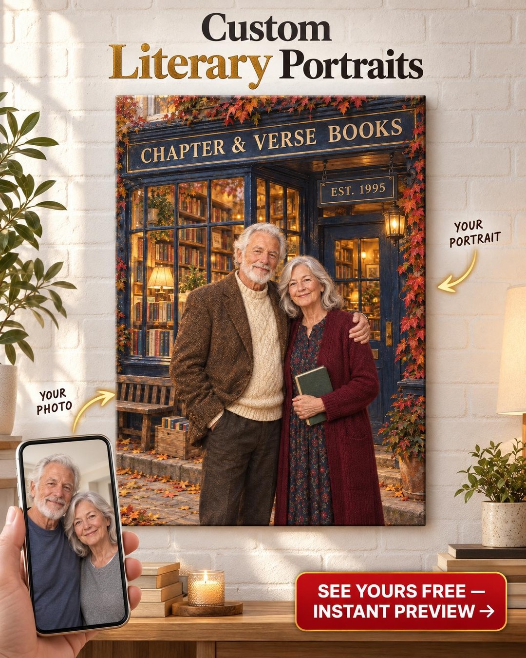 The Bookshop Custom Portrait from Photo | Personalized Family Business Gift