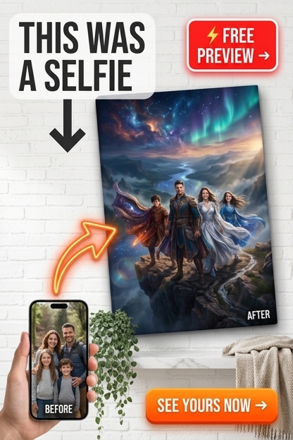 Custom Fantasy Family Portrait — Whimsical Aurora Canvas from Photo