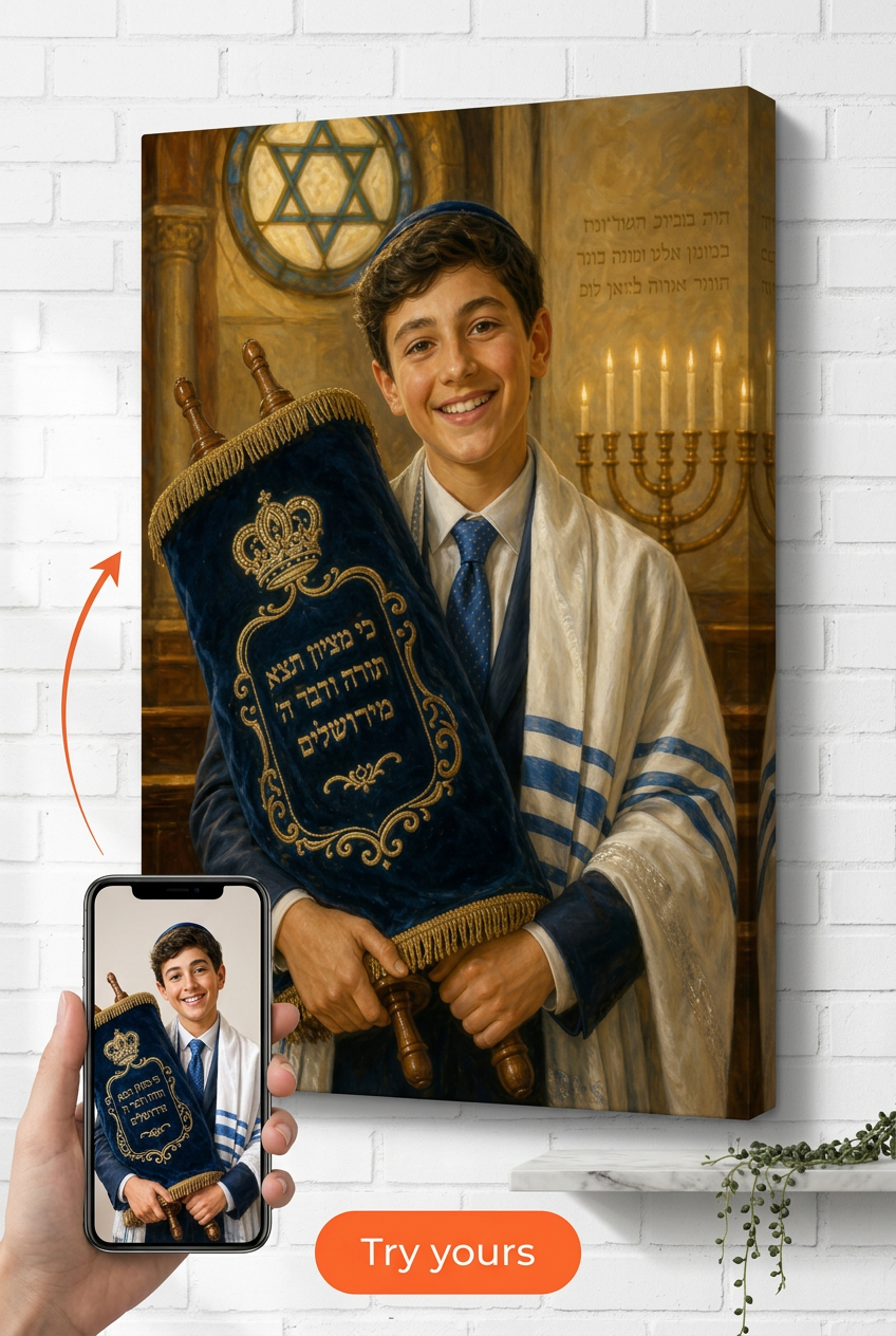Custom Religious Single-Man Portrait — Serene Torah Moment from Photo