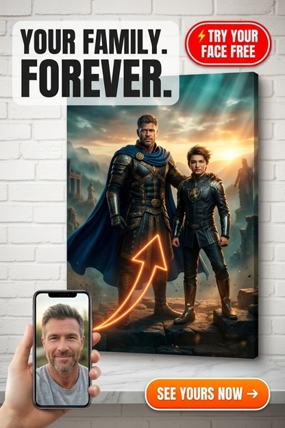Custom Knight Family Portrait — Regal Armor Canvas from Photo