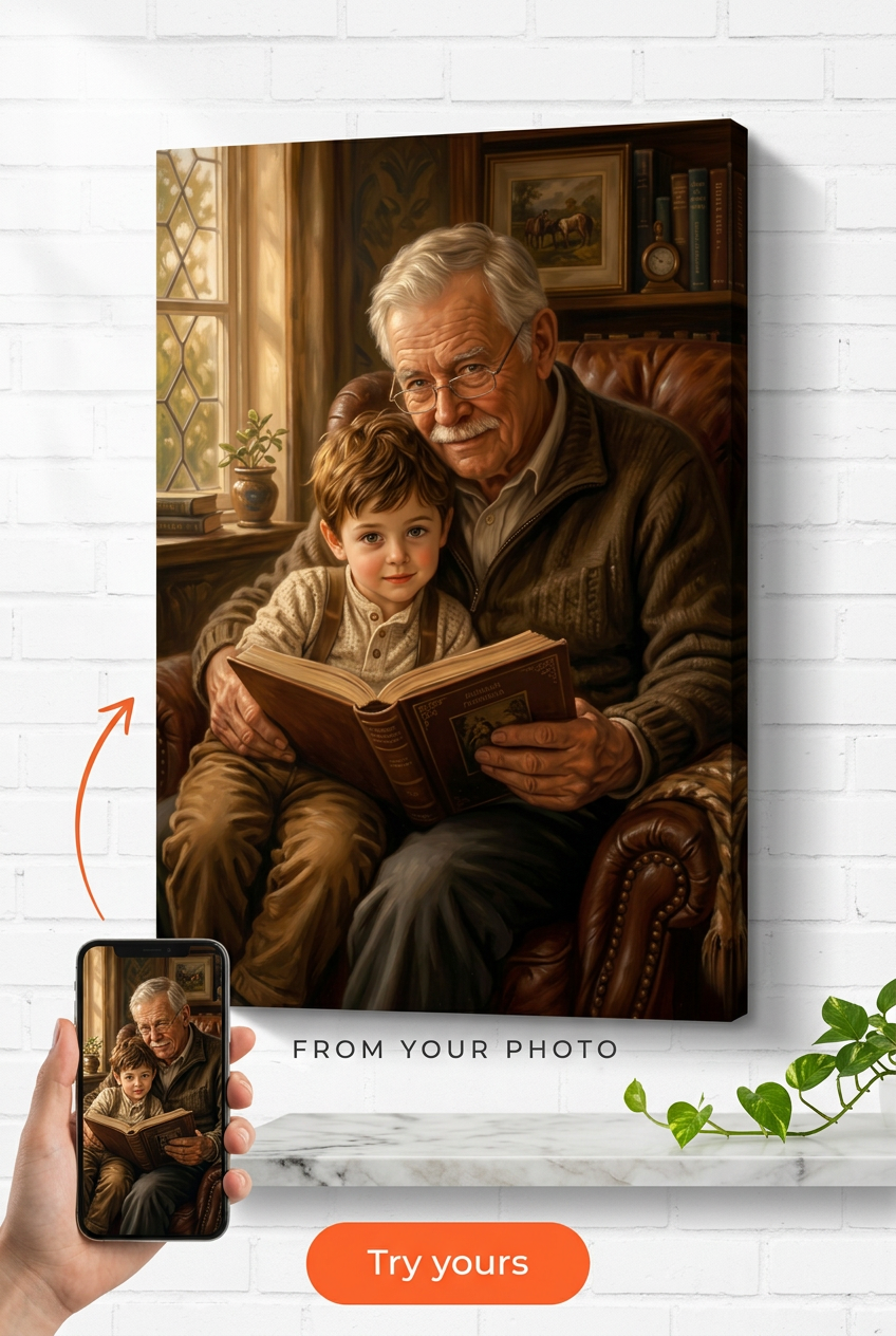 Custom Family Portrait — Serene Multi-Generational Canvas from Photo