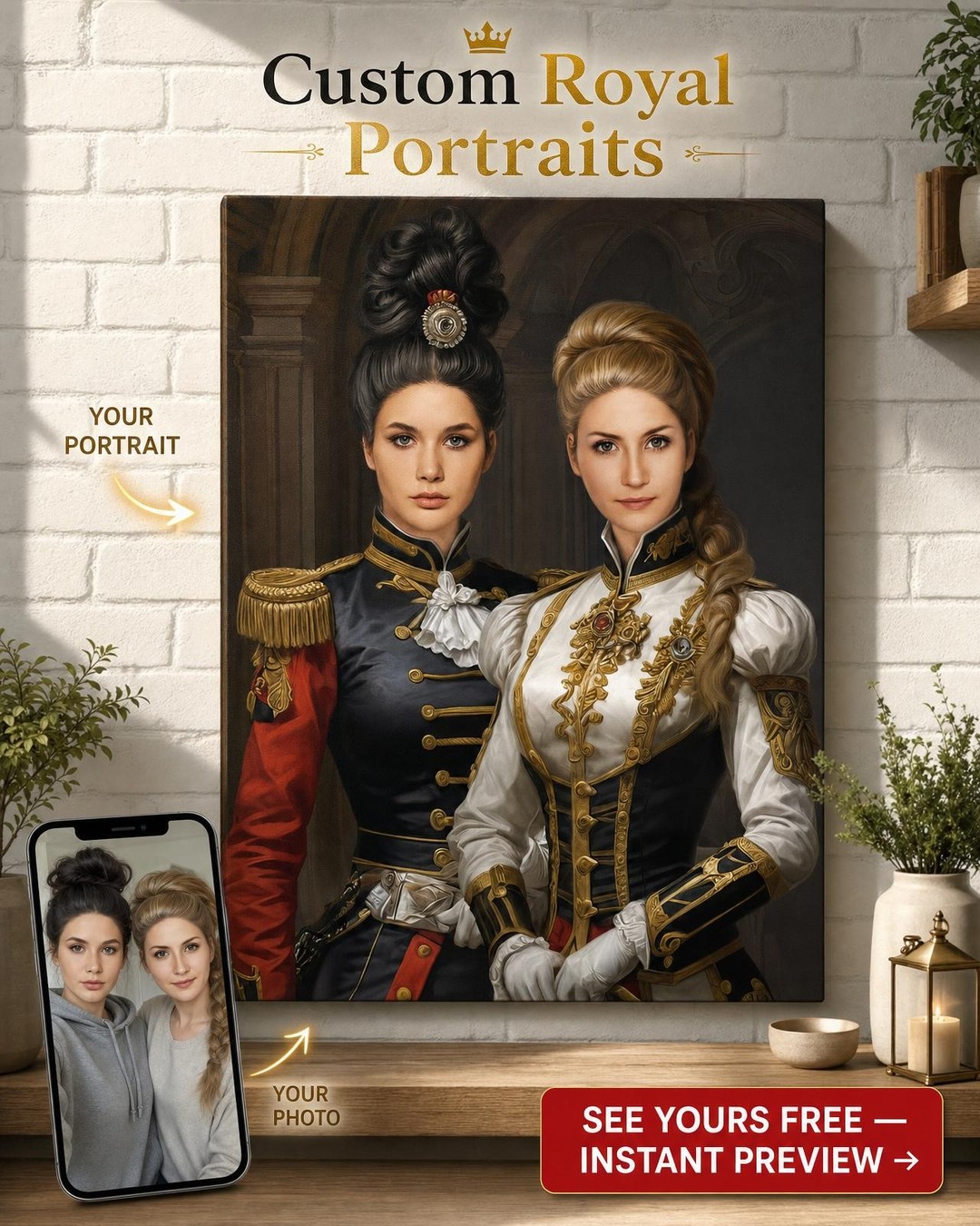 Custom Musketeer Couple Portrait — Regal Canvas from Photo