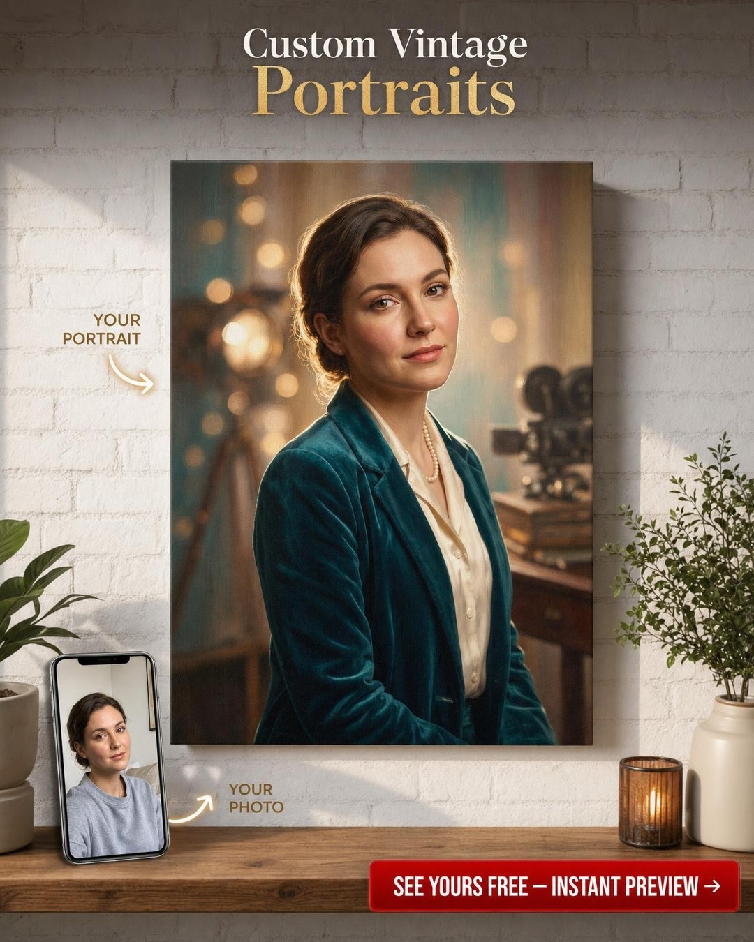 Custom Victorian Woman Portrait — Serene Canvas Art from Photo
