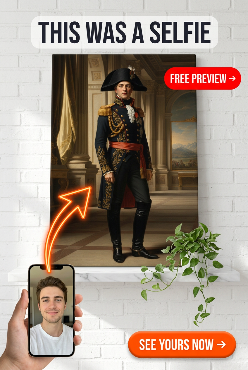 Custom Royal Man Portrait — Regal Military Canvas from Photo