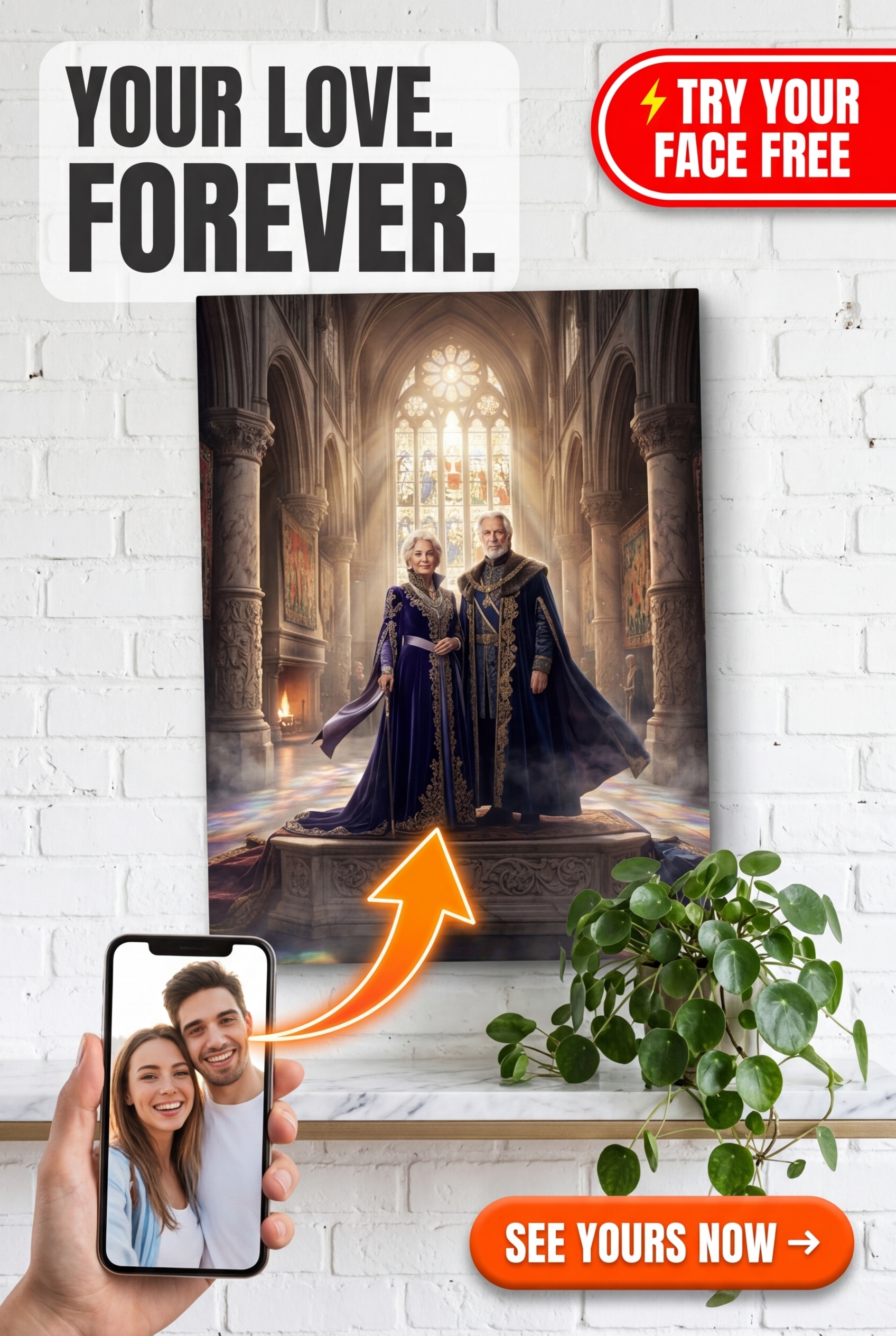 Custom Royal Couple Portrait — Regal Throne Canvas from Photo