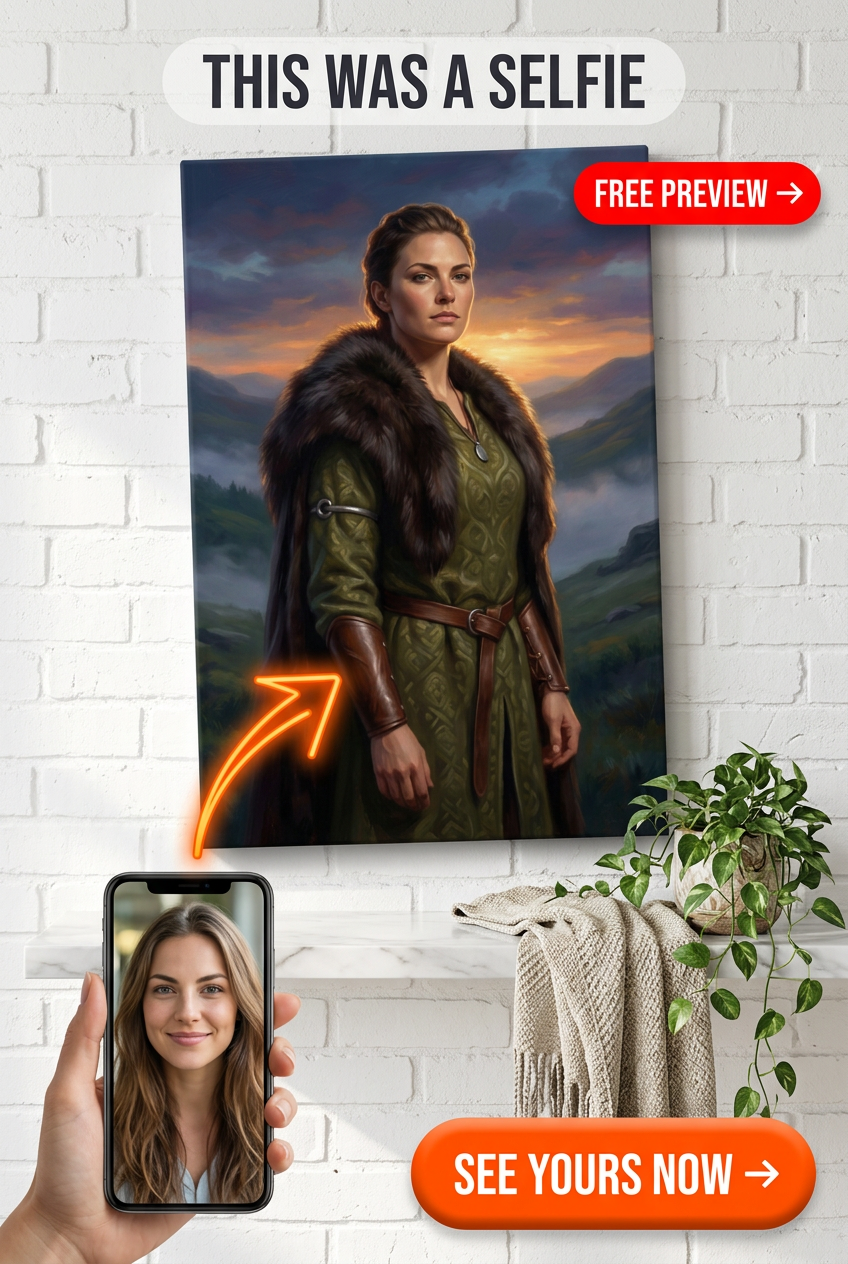 Custom Viking Woman Portrait — Regal Fur Cloak Canvas