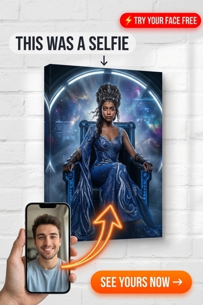 Custom Sci-Fi Woman Portrait — Regal Throne Canvas from Photo