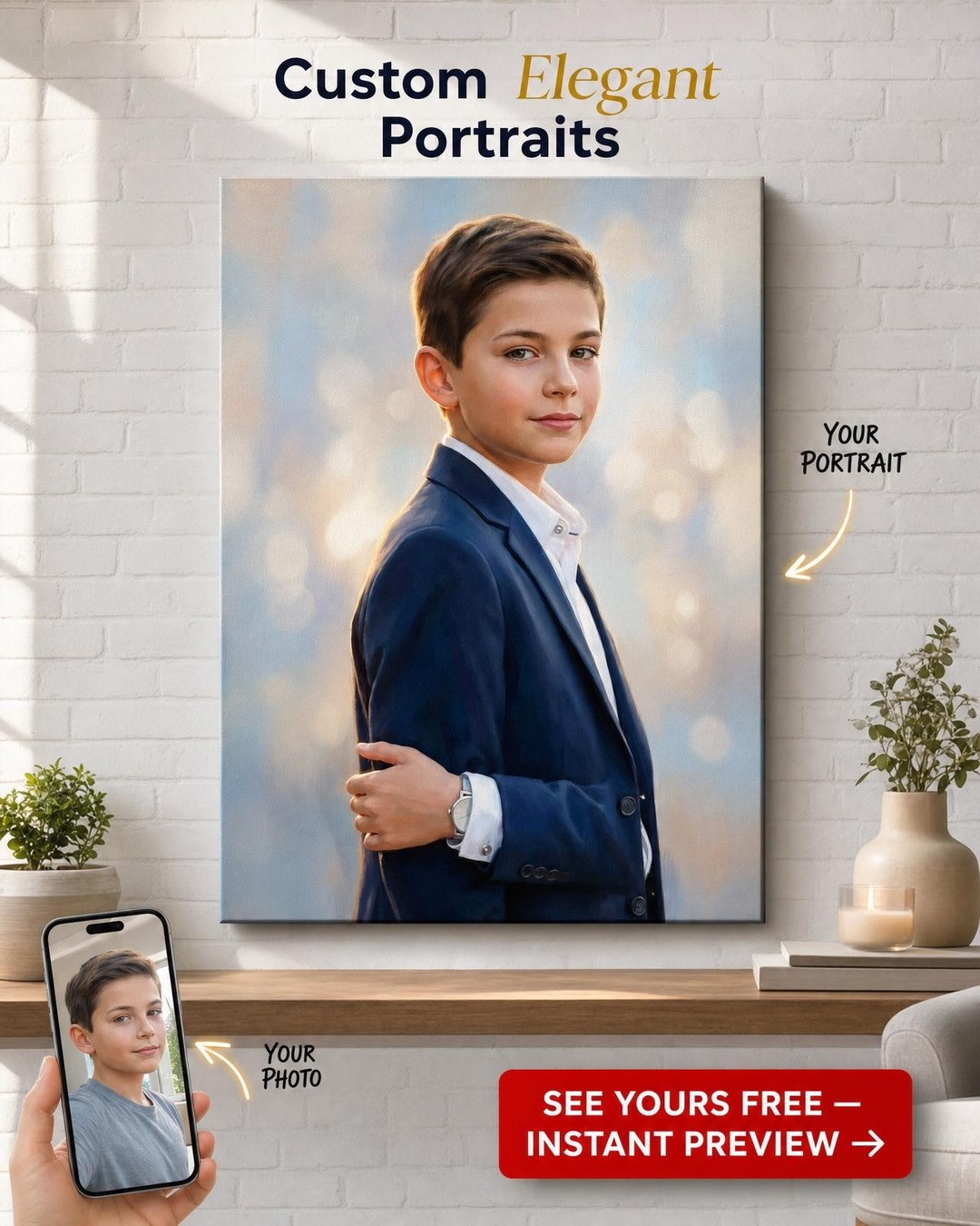 Custom Royal Single-Man Portrait — Serene Canvas Gift from Photo