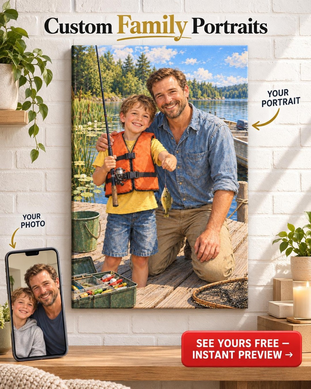 The First Catch Custom Portrait from Photo | Personalized Fishing Together Gift