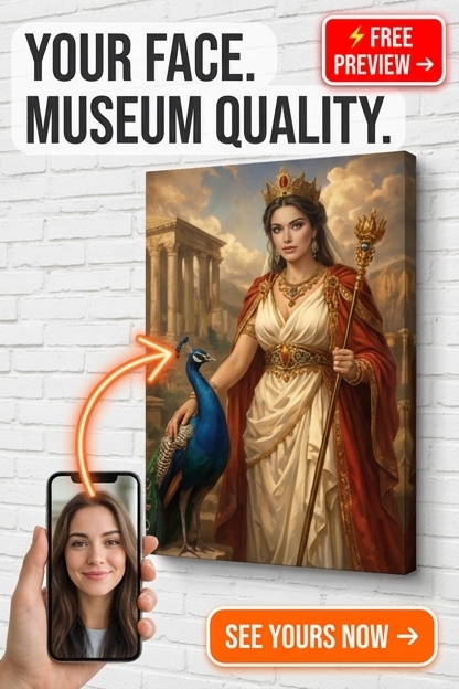 A magnificent portrait of a woman in a Greek God-inspired co