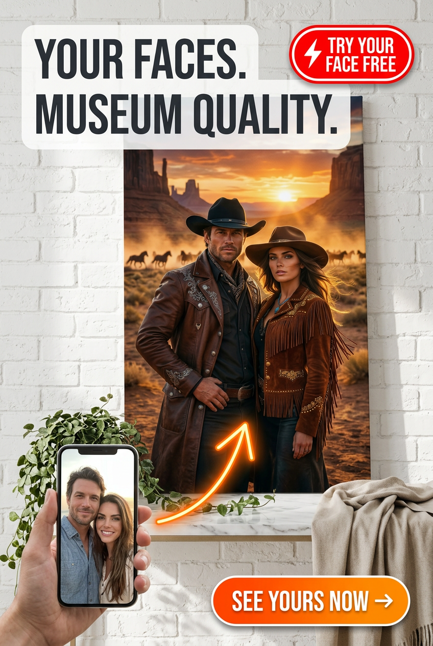 Epic Western Romance Couple Portrait Canvas