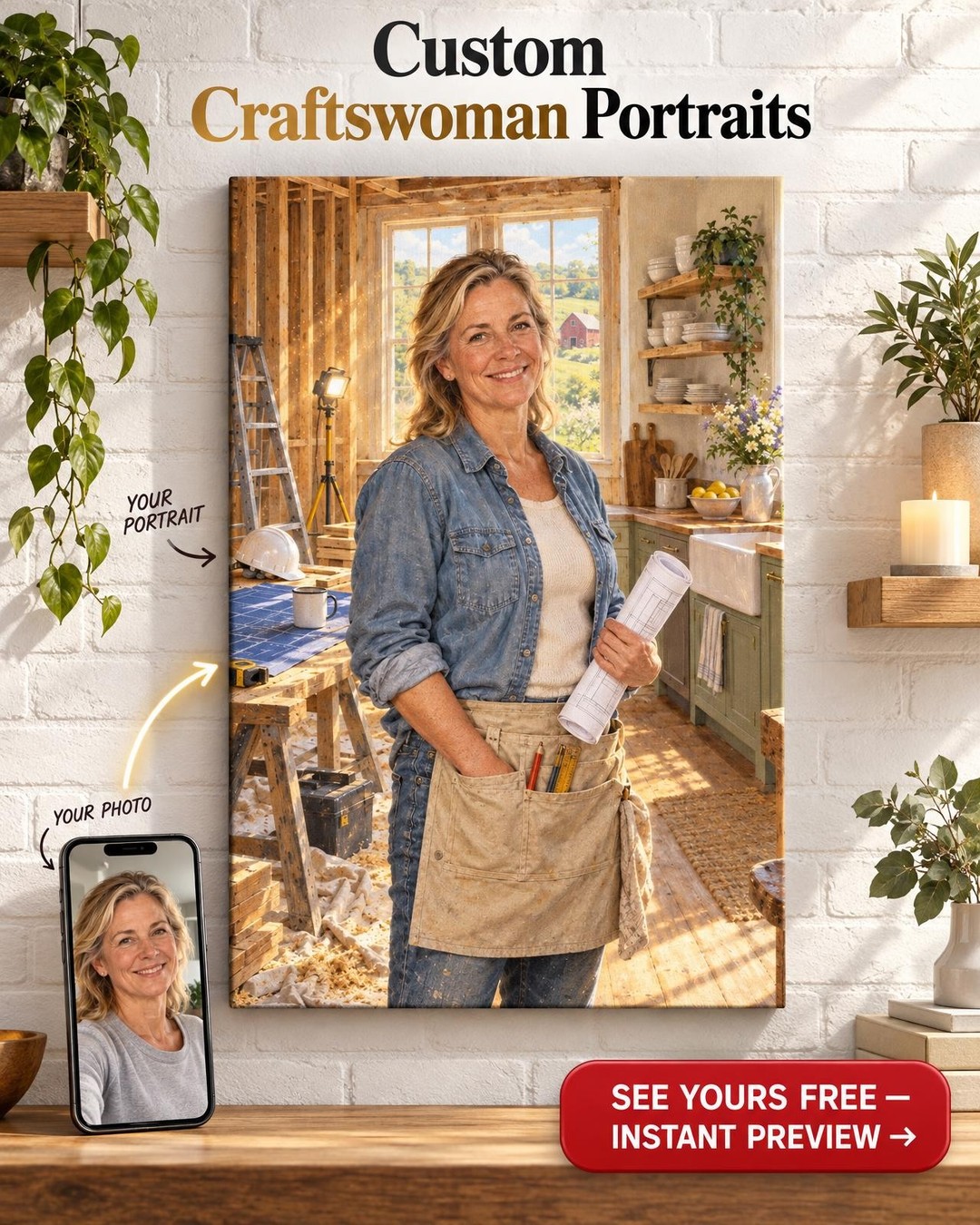 The Farmhouse She Rebuilt Custom Portrait from Photo | Personalized Dream Builder Gift