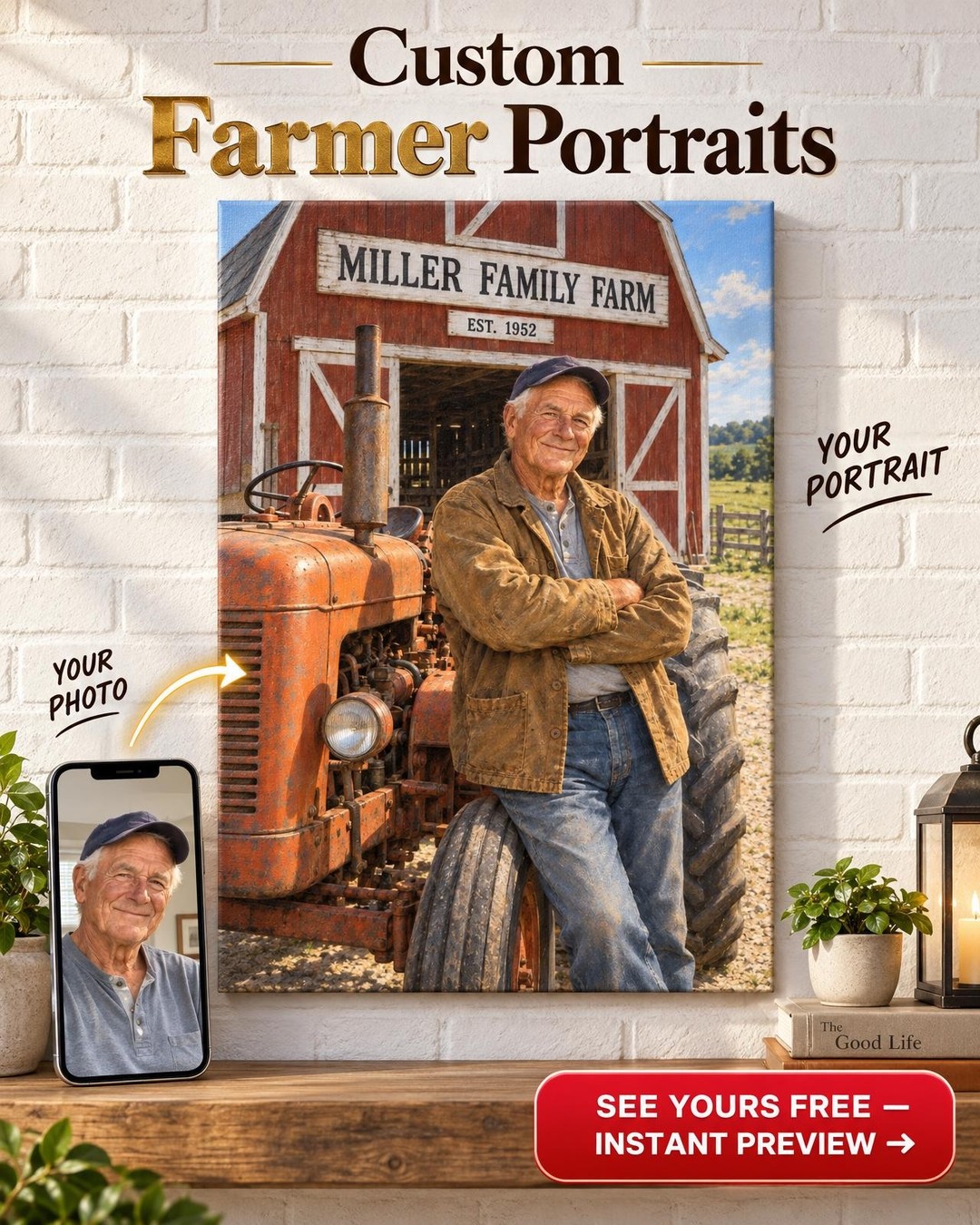 Family Farm Barn Sign Custom Portrait from Photo | Personalized Family Farm Gift