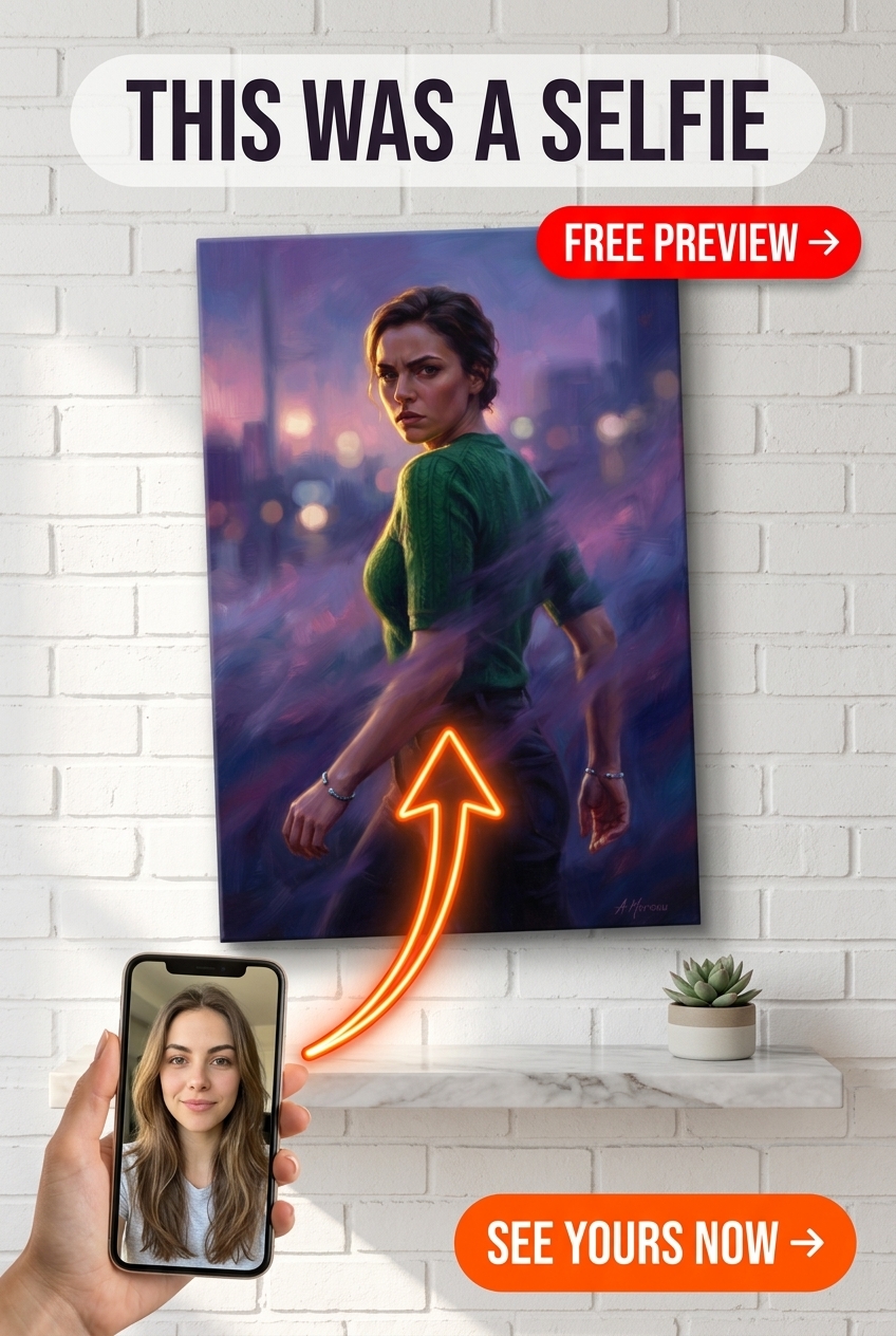 Custom Superhero Woman Portrait — Heroic Cityscape Canvas