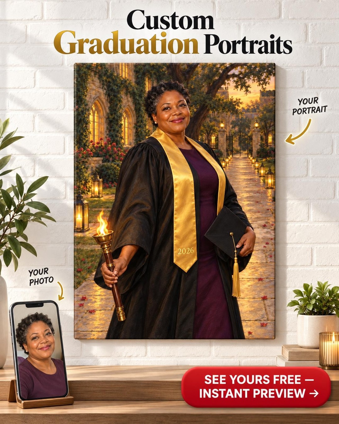 First Graduate Commencement Custom Portrait from Photo | Personalized Trailblazer Gift