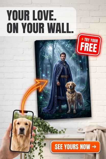Custom Fantasy Pet Portrait — Heroic Dog Canvas from Photo