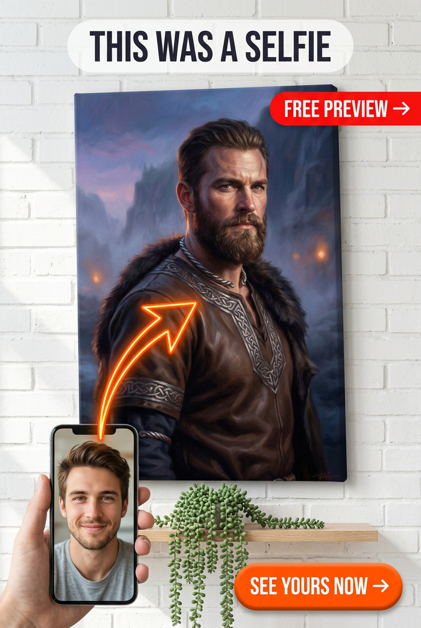 Custom Viking Man Portrait — Heroic Warrior Canvas from Photo